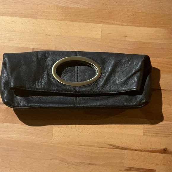 Black Leather clutch bag with Gold Oval Buckle - Picture 3 of 6